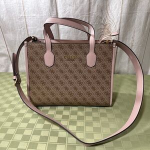 Guess Silvana 4G Brown and Pink Monogram Crossbody Tote Bag